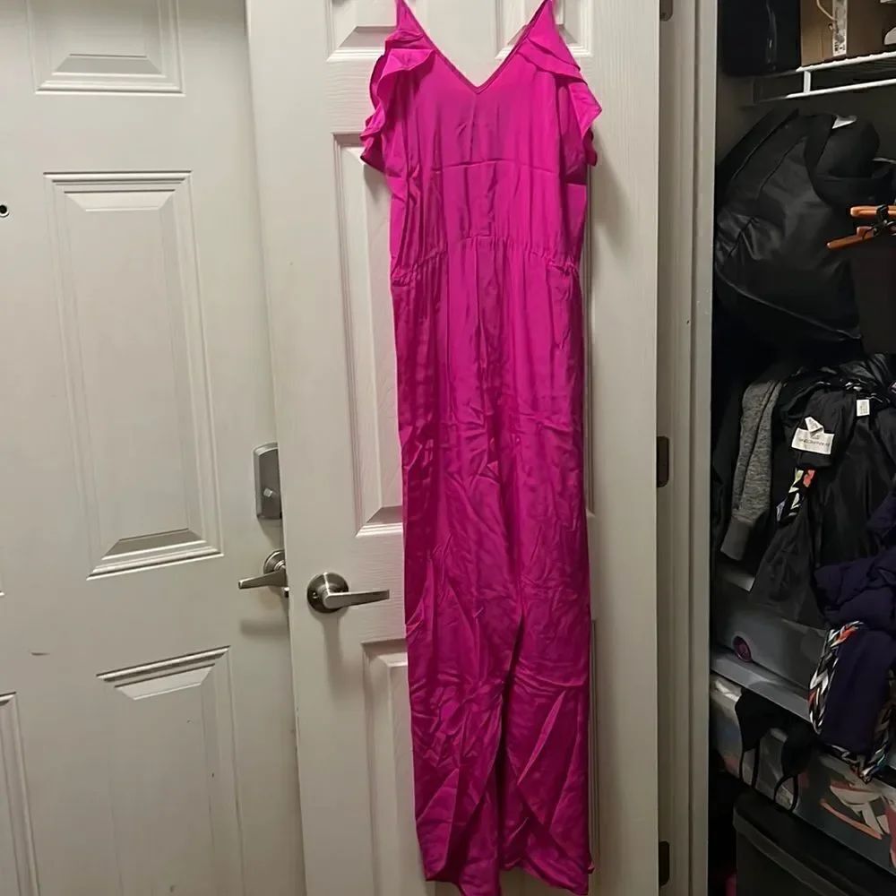 Pink Silk Luna Dress - Fuchsia Pink Silk Maxi Dress - Ruffle Top - Size Small